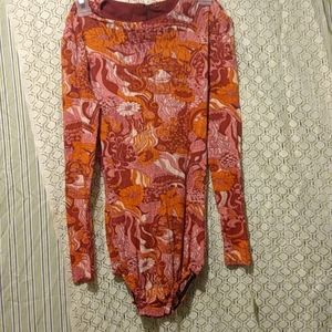 HOT SEXY 70s OP ART VINTAGE STRETCHLACE SNAPCROTCH BODYSUIT SMALL M Lg DEADSTOCK